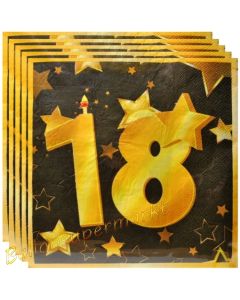 Servietten Zahl 18 Schwarz-Gold, zum 18. Geburtstag