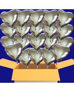 Silberne Hochzeit, 20 silberne Herzluftballons mit Helium