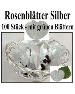 Silberne Rosenblätter mit grünen Blättern