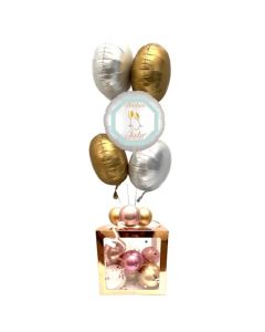 5 Helium-Luftballons Bouquet "Frohes Neues Jahr" satin de luxe und 1 Ballonbox