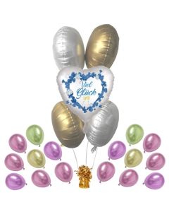 5 Helium-Luftballons Bouquet "Viel Glück" satin de luxe