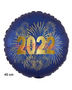 Silvester Luftballon: 2022 Feuerwerk Satin de Luxe, blau, 45 cm