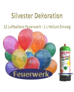Silvester Dekoration: 12 Luftballons Feuerwerk, 1 Liter Helium Einweg