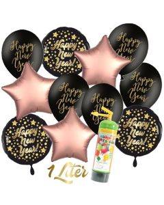 Dekoration Silvester: 11 Luftballons Happy New Year mit 1 Liter Ballongas Einweg