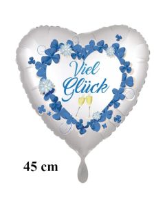 Silvester Herzluftballon: Viel Glück. Satin de Luxe, weiß, 45 cm