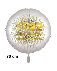 Silvester Luftballon: 2022 Viel Glück im neuen Jahr! Satin de Luxe, weiß, 70 cm