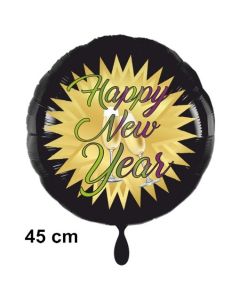 Silvester Luftballon: Happy New Year schwarz-gold, Stern und Sekt, 45 cm