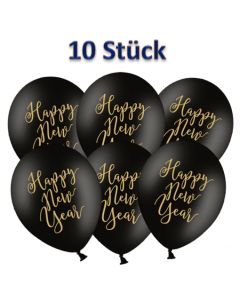 Silvester Luftballons, Happy New Year, schwarz-gold, 10 Stück
