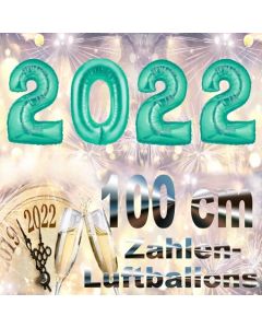  Silvester 2022, aquamarin,1 m grosse Zahlen, befüllbare Ballons aus Folie