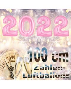 Silvester 2022, rosa,1 m grosse Zahlen, befüllbare Ballons aus Folie