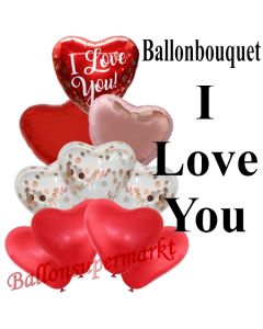 Ballon-Bouquet I Love You Rose Gold Hearts mit 10 Luftballons