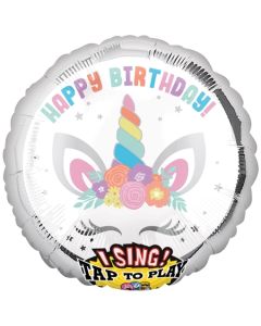 Singender Ballon, Happy Birthday Unicorn Party, ohne Helium