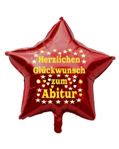 Herzlichen Glückwunsch zum Abitur, roter Stern-Luftballon aus Folie mit Helium Ballongas