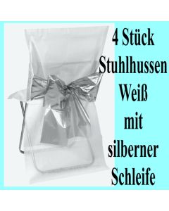 Stuhlhussen, Weiß, mit silberner Schleife, 4 Stück