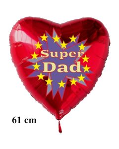 Herzluftballon zum Vatertag. Super Dad. Rot, 61 cm inklusive Ballongas Helium