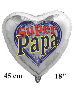 Herzluftballon zum Vatertag. Super Papa. Silber, 45 cm ohne Ballongas Helium