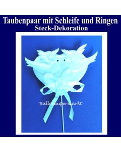 Taubenpaar-mit-Schleife-und-Ringen-Steckdekoration-Hochzeit