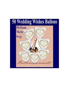 50 Luftballons aus Folie, Hochzeit, Wedding Wishes mit dem Helium-Mehrweg-Behälter