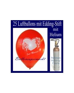 Just Married Luftballons, Glückwünsche - Namen eintragen, 25 Luftballons mit Heliumflasche