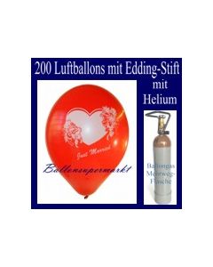 Just Married Luftballons, Glückwünsche - Namen eintragen, 200 Luftballons mit Heliumflasche