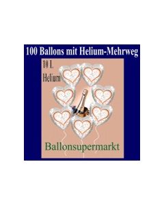 100 Luftballons aus Folie, Silberhochzeit, mit dem Helium-Mehrweg-Behälter