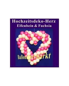 Dekoration zur Hochzeit, Herzdekoration aus Luftballons in Elfenbein-Fuchsia, 65 cm