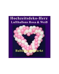 Dekoration zur Hochzeit, Herzdekoration aus Luftballons in Rosa-Weiß, 65 cm