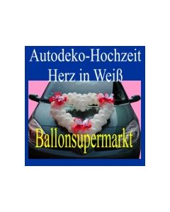 Autodeko Hochzeit, Dekoration Herzen aus Mini-Luftballons in Weiß