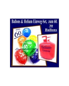 Helium- Einwegbehälter mit 30 Luftballons zum 60. Geburtstag