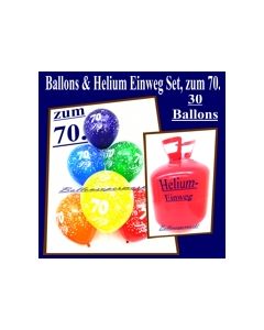 Helium- Einwegbehälter mit 30 Luftballons zum 70. Geburtstag