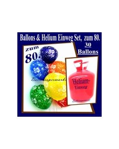 Helium- Einwegbehälter mit 30 Luftballons zum 80. Geburtstag