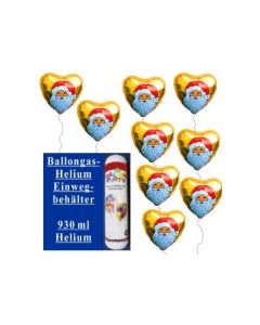Helium-Einweg-Behälter mit 9 Weihnachtsballons Nikolaus, gold