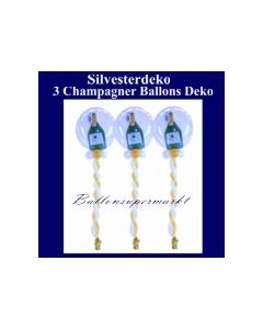 Silvesterballons, Ballondeko-Bubbles, Sekt-Champagner, 3 Stück