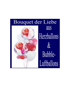 Bouquet der Liebe aus Herzluftballon und Bubble Luftballons (mit Helium)