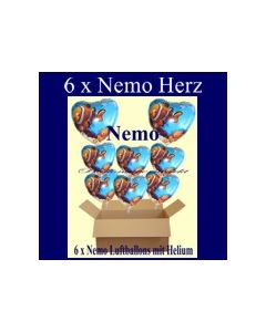 Nemo Clownfisch Herzluftballons mit Helium, Kindergeburtstag Geschenke, 6 Stück