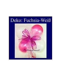 Mini-Luftballons-Dekoration mit Ringelband und Zierschleife, Weiß-Fuchsia