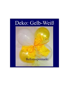 Mini-Luftballons-Dekoration mit Ringelband und Zierschleife, Weiß-Gelb