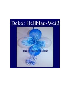 Mini-Luftballons-Dekoration mit Ringelband und Zierschleife, Weiß-Hellblau