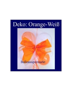 Mini-Luftballons-Dekoration mit Ringelband und Zierschleife, Weiß-Orange