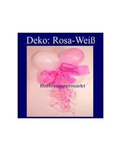 Mini-Luftballons-Dekoration mit Ringelband und Zierschleife, Weiß-Rosa