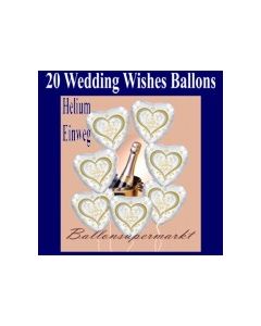 20 Luftballons aus Folie, Hochzeit, Wedding Wishes mit dem Helium-Einweg-Behälter