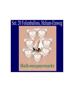 20 Ballons aus Folie, Silberhochzeit, mit dem Helium-Einweg-Behälter