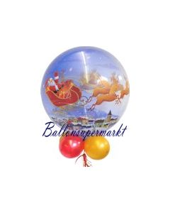Bubble-Luftballon, Weihnachtsmann mit Schlitten, inklusive Helium