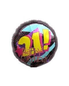 Happy Birthday &quot;21&quot;, Luftballon aus Folie, Geburtstagsballon zum 21. (ohne Helium)