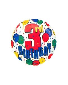 3rd Birthday, Luftballon aus Folie, Geburtstagsballon zum 3. (ohne Helium)