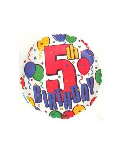 5th Birthday, Luftballon aus Folie, Geburtstagsballon zum 5. (ohne Helium)