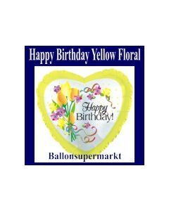 Geburtstags-Luftballon Happy Birthday, Yellow Floral (ohne Helium)