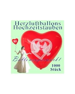 Herzluftballons mit Hochzeitstauben, 1000 Stück