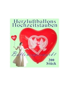 Herzluftballons mit Hochzeitstauben, 200 Stück