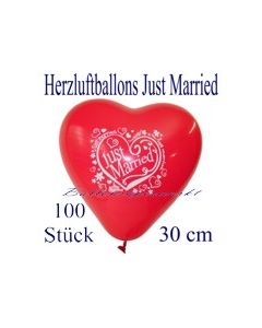 Herzluftballons Just Married, 30 cm, 100 Stück